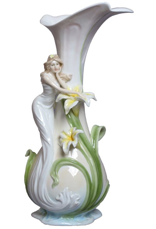 WOMAN & LILY VASE YELLOW: Woman & Lily Vase - Yellow - Material - Fine Porcelain - Size - (h) 15 3/4