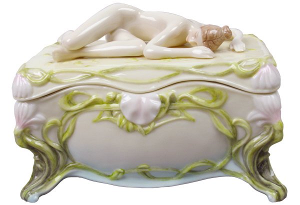 SLUMBERING NUDE ON RAISED TRINKET BOX: Slumbering Nude On Raised Trinket Box - Material - Fine Porcelain - Size - (l) 5 5/8