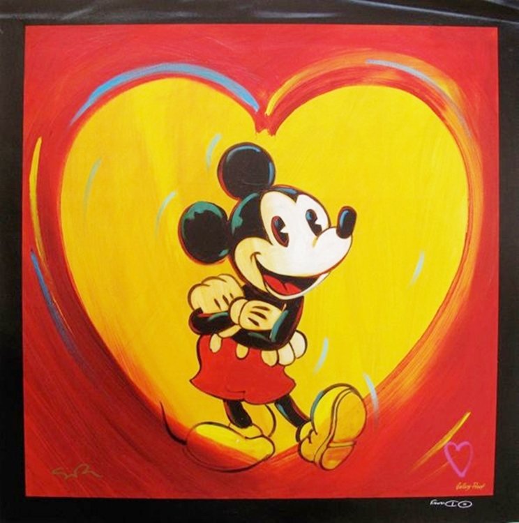 SIMON BULL DISNEY MICKEY MOUSE "I HEART MICKEY MOUSE": You Will Be Bidding On A Hand Signed Original Giclee On Canvas Of Mickey Mouse By Simon Bull Titled "i Heart Mickey". This Piece Is Marked As A Gallery Proof. Canvas Size: 24" X 24". This Giclee Was H