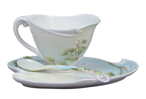 GINGKO: Gingko 3 Pcs Coffee Cup Set - Material - Fine Porcelain - Size - (l) 6 3/4