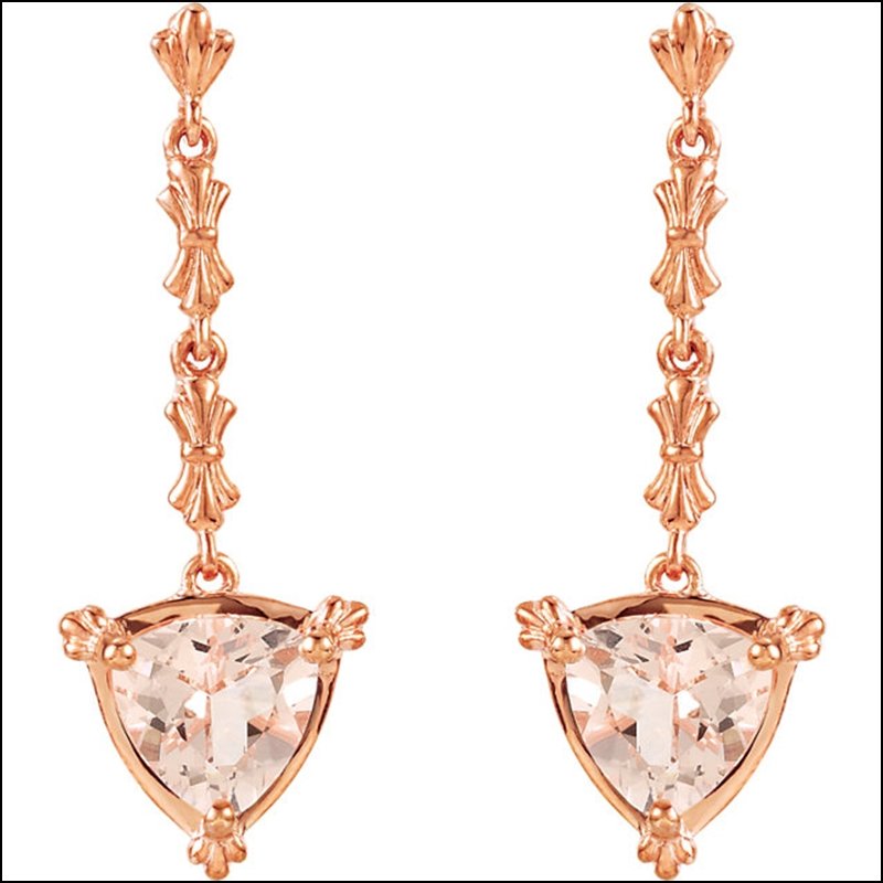 GENUINE MORGANITE EARRINGS: GENUINE MORGANITE EARRINGS - 14K Rose / 07.00X07.00 Mm / Polished / Genuine Morganite Earrings - Weight: 1.61DWT - GramWeight: 2.5