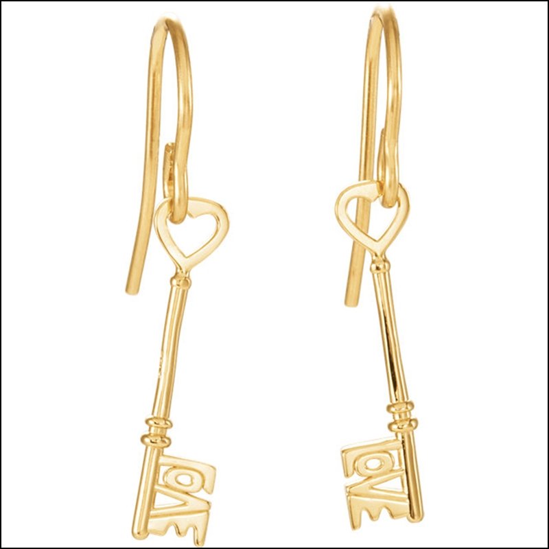 LOVE IS THE KEY DANGLE EARRINGS: LOVE IS THE KEY DANGLE EARRINGS - 14K White / Earrings / Complete With Box & Card / 18.75X4.25 Mm / Polished / Pair Love Is The Key Earrings - Weight: 0.748DWT - GramWeight: 1.16