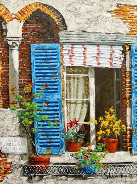 VIKTOR SHVAIKO WINDOWS OF ITALY LIMITED ED: This Is A Limited Edition Original Hand Signed Serigraph On Canvas By Victor Shvaiko Titled “windows Of Italy”. Each Handmade Serigraph By Shvaiko Averages 90 Color Screens. This Canvas Edition Is