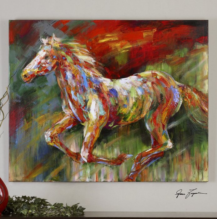 WILD RUN HAND PAINTED ART: Wild Run Hand Painted Art - This Vibrant, Frameless, Hand Painted Artwork Is Painted On Canvas And Then Stretched And Attached To Wooden Stretching Bars. Due To The Handcrafted Nature Of This Artwork,
