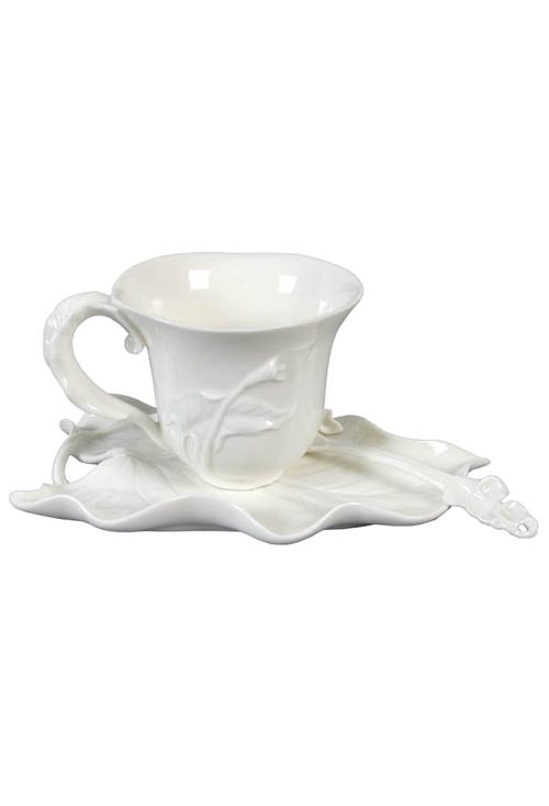 CALLA LILY COFFEE CUP SET WITH SPOON(WHT): Calla Lily Coffee Cup Set With Spoon(wht) - Material - Fine Porcelain - Size - (l) 6 1/4