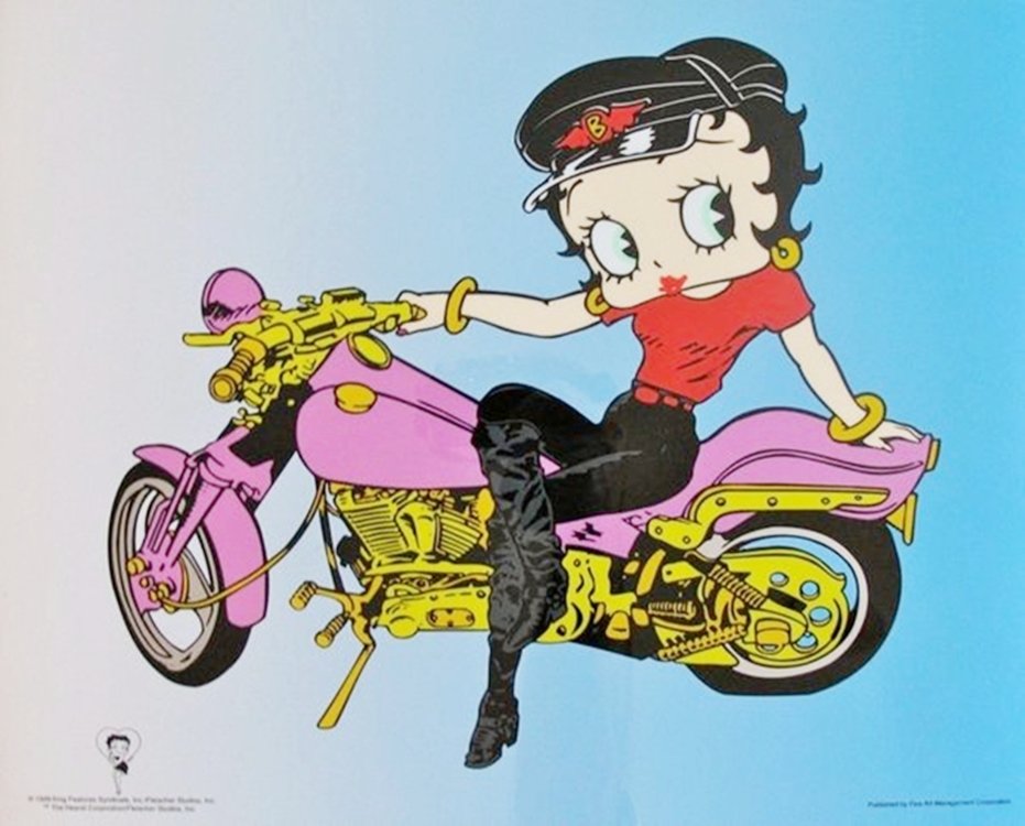 BETTY BOOP HARLEY MOTORCYCLE SMALL ANIMATION SERICEL: This Is A Limited Edition Sericel Of Betty Boop On A Harley Motorcycle. This Fantastic Animation Features Betty As She Appeared In The Cartoons. This Cel Measures 6 By 8 Inches, Comes Unframed, In Exc