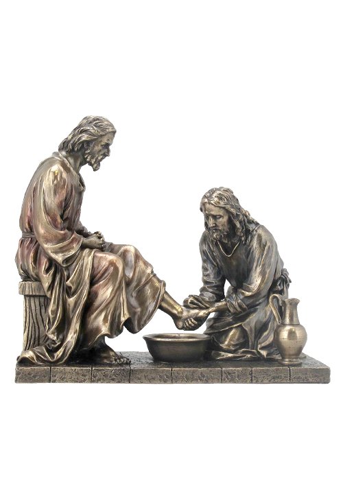 JESUS WASHING HIS DISCIPLE'S FEET - COLD CAST BRONZE: Jesus Washing His Disciple's Feet - Material - Cold Cast Bronze - Size - 8 1/2