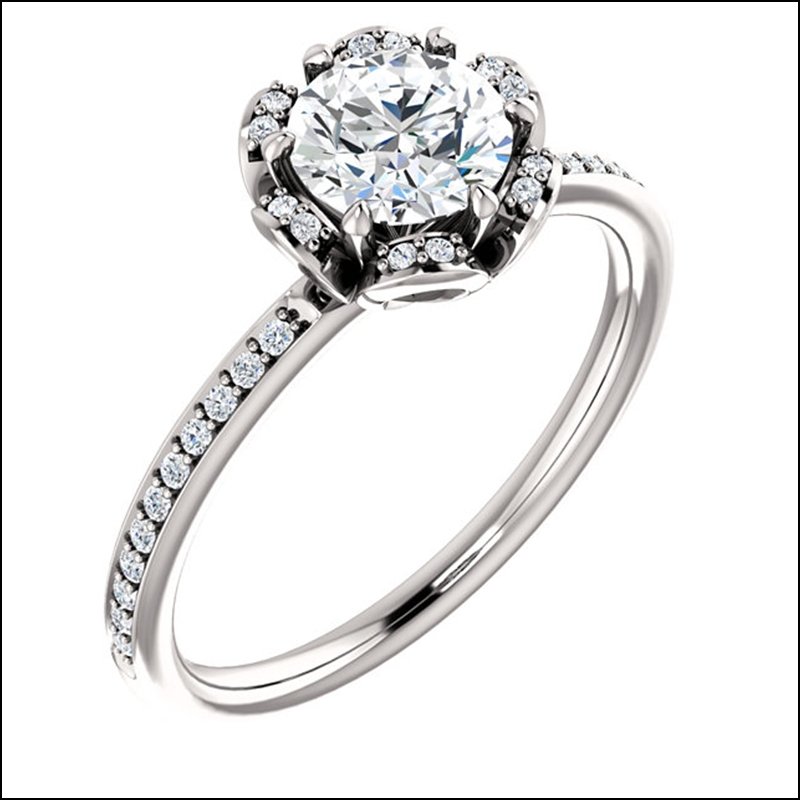 FLORAL-INSPIRED ENGAGEMENT RING: FLORAL-INSPIRED ENGAGEMENT RING - 14K White / Engagement / Complete With Stone / I2 / Round / 05.20 Mm / Diamond / Polished / 5/8Ctw Engagement Ring - Weight: 1.88 DWT - GramWeight: 2.92 - Ring Size: 