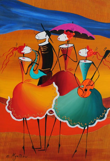 ORIGINAL ESTHER MYATLOV - PASSIONATE MUSIC: ESTHER MYATLOV - PASSIONATE MUSIC - ORIGINAL OIL ON WOOD HAND SIGNED BY THE ARTIST . Size: 12 X 8. COA: YES. Framed: NO. __________Artist Biography: Esther Myatlov’s favorite media are oil on canvas
