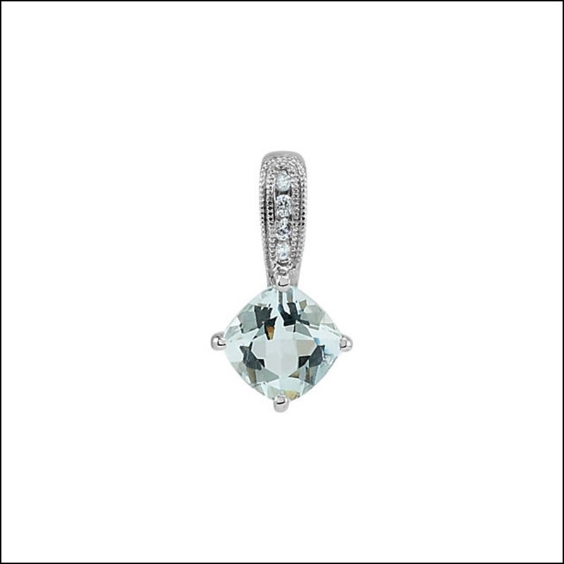 GENUINE AQUAMARINE & DIAMOND PENDANT: GENUINE AQUAMARINE & DIAMOND PENDANT - 14K White / .03 Ct Tw/06.00X06.00 Mm / Polished / Aquamarine & Diamond Pendant - Weight: 0.39DWT - GramWeight: 0.61