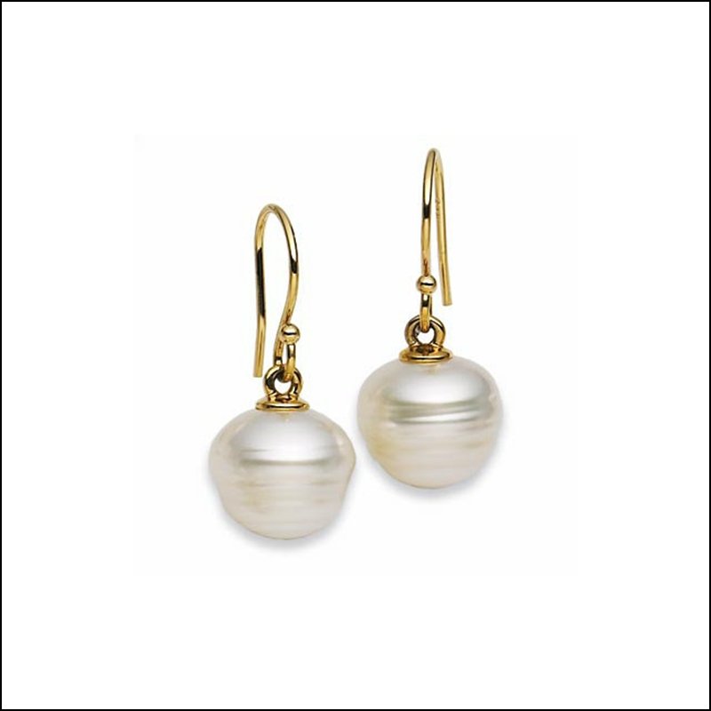 SOUTH SEA CULTURED PEARL EARRINGS: SOUTH SEA CULTURED PEARL EARRINGS - 14Ky / Complete With Stones / Pair / 10.00 Mm / P / South Sea Cult Pearl Earrings - Weight: 0.804DWT - GramWeight: 1.25