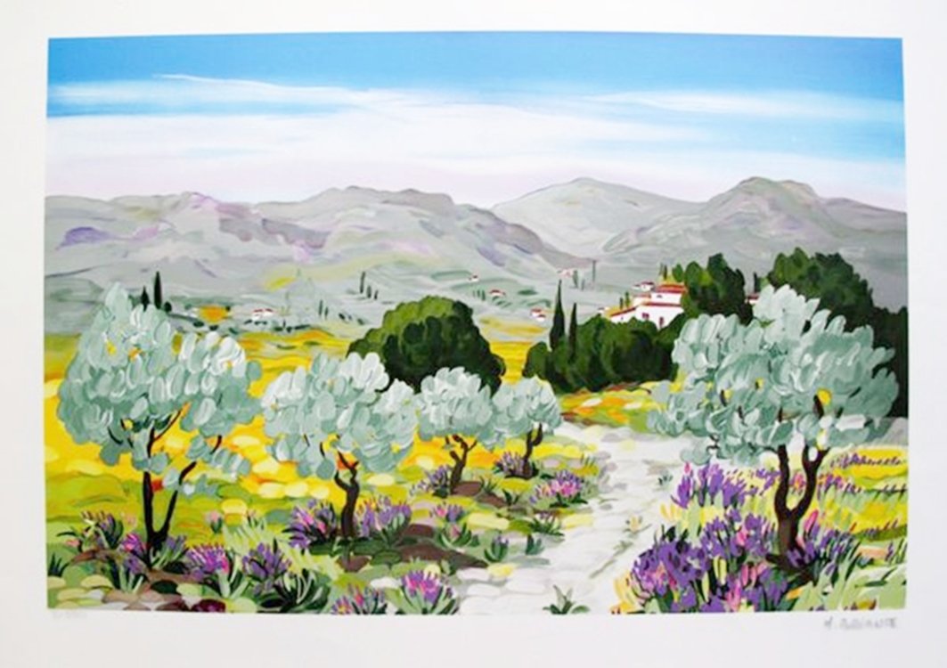 ANNE-MARIE BRIANTE VALLEY OF THE CHAPEL LIMITED ED: This Is A Lithograph By French Artist Anne-marie Briante Titled "valley Of The Chapel". This Subject Is Hand Signed By The Artist And Pencil Numbered 8/390. Image Measures 16" X 23.5". Paper Measures