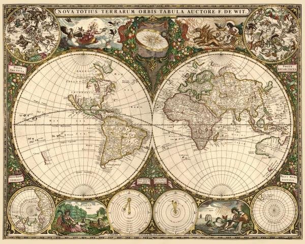 FREDERICK DE WIT - WORLD MAP: Frederick De Wit - World Map - 40 X 32 In. - Giclée Is On Canvas - Gallery Stretched And Ready To Hang