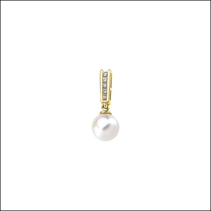 AKOYA CULTURED PEARL & DIAMOND PENDANT: AKOYA CULTURED PEARL & DIAMOND PENDANT - 14Ky / 07.50 Mm / P / Cultured Pearl And Diamond Pen - Weight: 0.468DWT - GramWeight: 0.73
