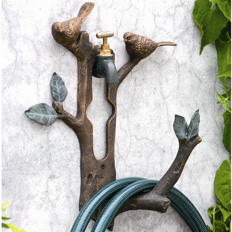 Bird and Branch Hose Holder: Dimensions: 15"H 11"W 4.5"D Material: ALUMINUM Weight: 1.20lbs