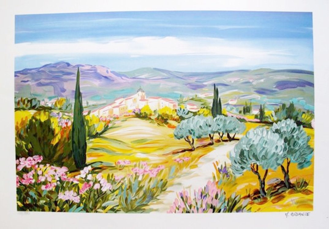 ANNE-MARIE BRIANTE HIDDEN BUNGALOW LIMITED ED: This Is A Lithograph By French Artist Anne-marie Briante Titled "hidden Bungalow". This Subject Is Hand Signed By The Artist And Pencil Numbered 13/390. Image Measures 16" X 23.5". Paper Measures 22"