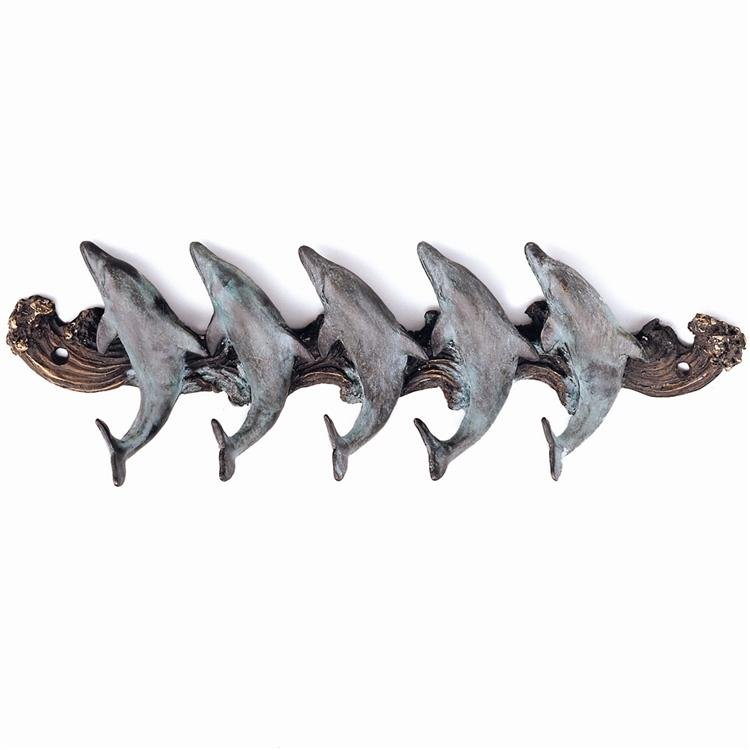Dolphin Quintet Key Hook: Dimensions: 3"H 9.5"W 1.5"D Material: Brass