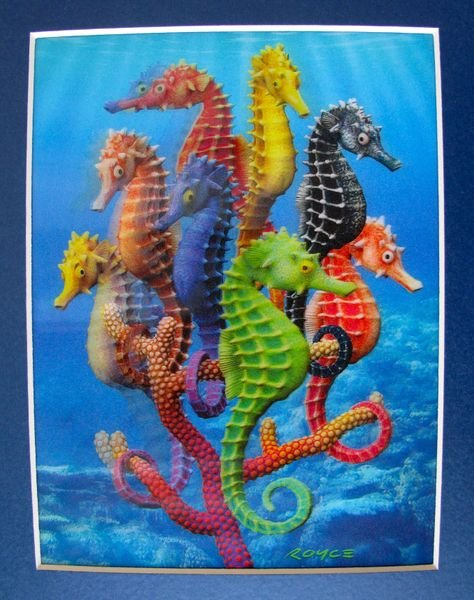 SEAHORSE AMAZING LENTICULAR D-D HOLOGRAM ART PICTURE: This Is A 3-d Lenticular Hologram Art Picture Of Seahorse By Royce. This Picture Can Not Capture The Spectacular 3-d Effect Of These. It Pops Right Out At You And There Is So Much Depth. This Piece Wa