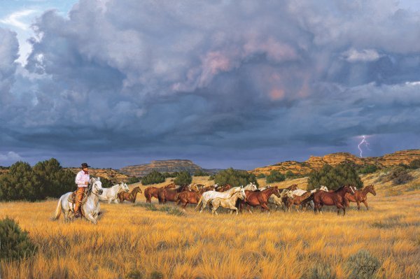 Thunder Rolls by Tim Cox: Thunder Rolls by Tim Cox - Edition Size: 950 - Print - Signed & Numbered Dimensions: 16 x 24 Release Date: 3-2006 ……….As a young child, Tim Cox vowed he “was going to be a cowboy artist” whe