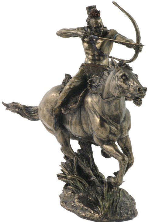 MOHICAN WARRIOR ON HORSEBACK SHOOTING ARROW - COLD: Mohican Warrior On Horseback Shooting Arrow - Material - Cold Cast Bronze - Size - 12 1/4
