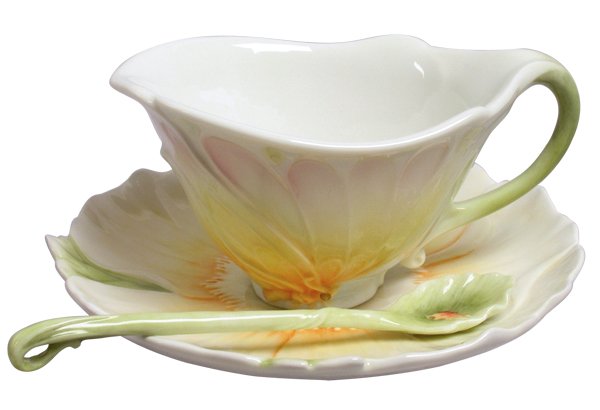 BUTTERFLY WING & POPPY: Butterfly Wing & Poppy 3 Pcs Cup Set - Material - Fine Porcelain - Size - (l) 5 1/2