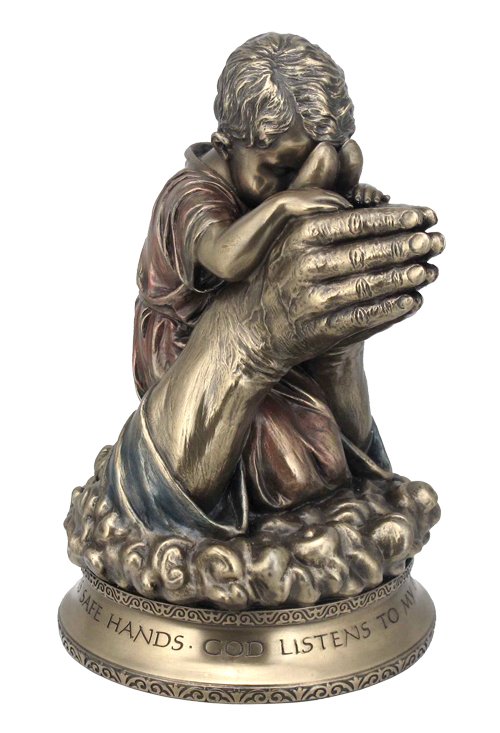 PRAYING IN THE HANDS OF GOD - COLD CAST BRONZE: Praying In The Hands Of God - Material - Cold Cast Bronze - Size - 7 1/4