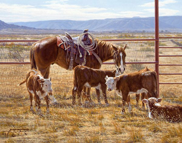 Reluctant Company by Tim Cox: Reluctant Company by Tim Cox - Edition Size: 150 - Giclee on Canvas - Signed & Numbered Dimensions: 22 x 28 Release Date: 10-2011 ……….As a young child, Tim Cox vowed he “was going to be a cowb