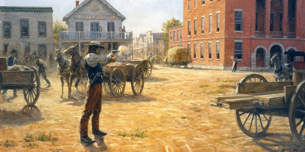 Wild Bill Hickok vs Dave Tutt by Andy Thomas: Wild Bill Hickok vs Dave Tutt by Andy Thomas - Edition Size: Open - Giclee on Canvas, Open Edition Signed Dimensions: 8 x 16 Release Date: 8-2012 ……….Andy Thomas is not only an immensely talente