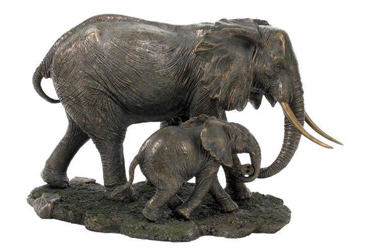 ELEPHANT AND CUB - COLD CAST BRONZE: Elephant And Cub - Material - Cold Cast Bronze - Size - 17 1/4