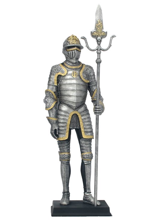 MEDIEVAL ARMOR WITH PARTISAN - COLD CAST BRONZE: Medieval Armor With Partisan - Material - Cold Cast Bronze - Size - 13