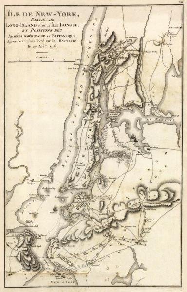 JOHN MARSHALL - ILE DE NEW YORK ET POSITIONS DES ARMEES: John Marshall - Ile De New York Et Positions Des Armees Americaine Et Britannique, 27 Aout 1776 - 25 5/8 X 40 In. - This Giclée Print Is Gallery Stretched And Ready To Hang Or Lean Against A Wall, Or