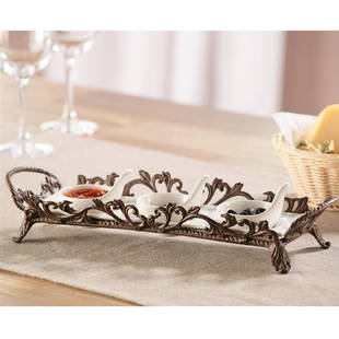 Classic Collection Condiment Server: Dimensions: 3.5"H 15"W 5"D Material: ALUMINUM Weight: 2.00lbs
