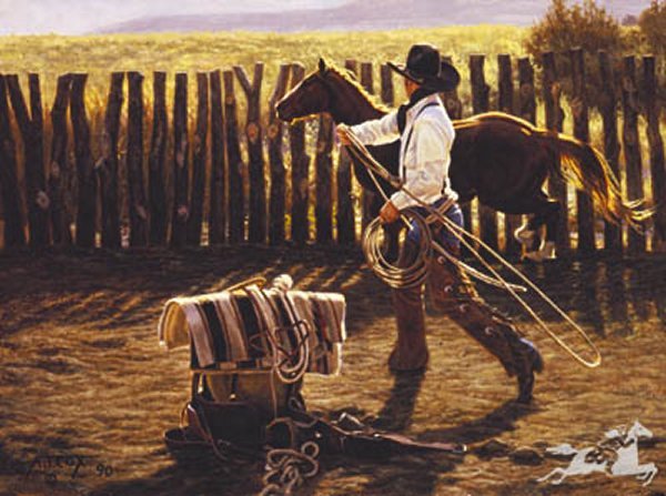 In the Bronc Corral by Tim Cox: In the Bronc Corral by Tim Cox - Edition Size: 950 - Print - Signed & Numbered Dimensions: 17.5 x 24 Release Date: 3-2006 ……….As a young child, Tim Cox vowed he “was going to be a cowboy artis