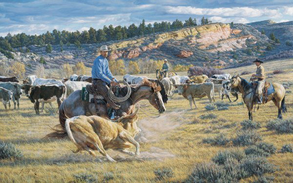 Cowboy Cut by Tim Cox: Cowboy Cut by Tim Cox - Edition Size: 950 - Print - Signed & Numbered Dimensions: 20 x 32 Release Date: 10-2008 ……….As a young child, Tim Cox vowed he “was going to be a cowboy artist” when