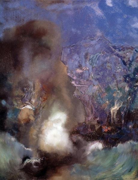 ODILON REDON - ROGER AND ANGELICA: Odilon Redon - Roger And Angelica - 31 1/8 X 40 In. - Giclée Print - Gallery Stretched - Ready to hang.