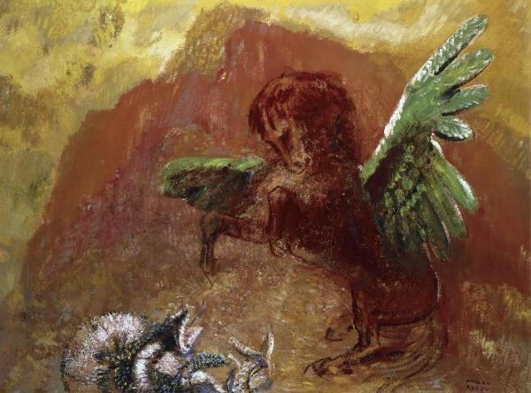 ODILON REDON - PEGASUS AND HYDRA: Odilon Redon - Pegasus And Hydra - 40 X 29 5/8 In. - Giclée Print - Gallery Stretched - Ready to hang.