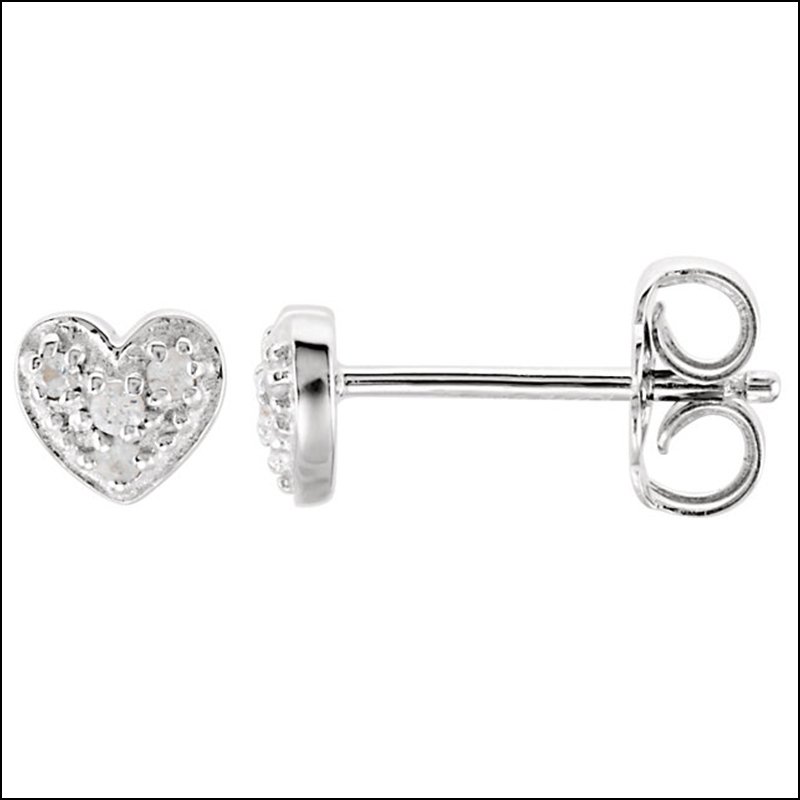 DISNEY HEART EARRINGS: DISNEY HEART EARRINGS - Sterling Silver / Earrings / Complete With Stone / None / Round / 01.20 Mm / White Sapphire / Polished / Heart Earrings With Box - Weight: 0.51DWT - GramWeight: 0.79