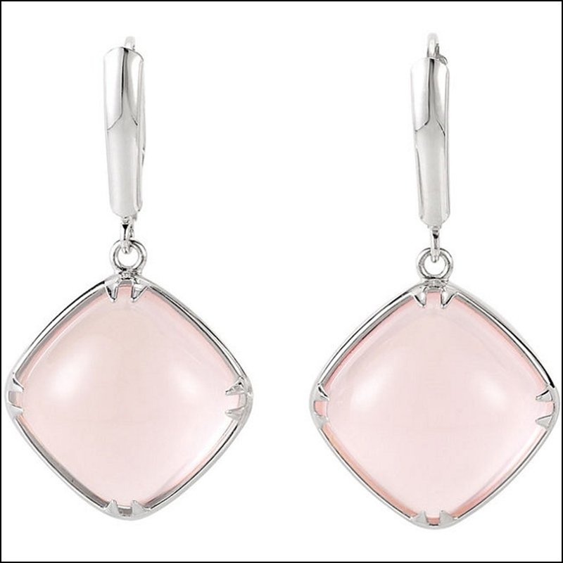 ANTIQUE SQUARE CABOCHON LEVER BACK EARRINGS: ANTIQUE SQUARE CABOCHON LEVER BACK EARRINGS - Ster / 14.00 Mm/Pair / P / Rose Quartz Earrings - Weight: 2.6DWT - GramWeight: 4.04