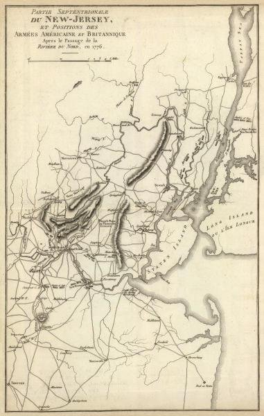 JOHN MARSHALL - SEPTENTRIONALE DU NEW JERSEY, ET: John Marshall - Septentrionale Du New Jersey, Et Positions Des Armees Americaine Et Britannique En 1776 - 28 X 44 In. - Giclée Print - Gallery Stretched - Ready to hang.