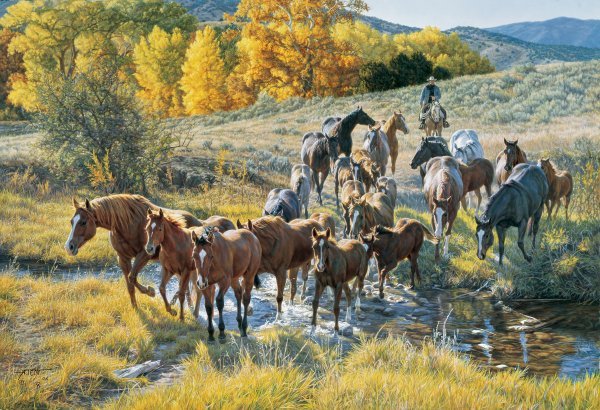 Crossing the Creek by Tim Cox: Crossing the Creek by Tim Cox - Edition Size: 15 - Giclee on Canvas - Artist Proof Dimensions: 24 x 36 Release Date: 11-2008 ……….As a young child, Tim Cox vowed he “was going to be a cowboy ar