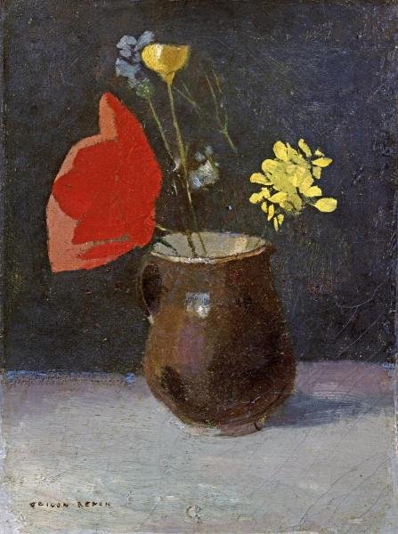ODILON REDON - A PITCHER OF FLOWERS: Odilon Redon - A Pitcher Of Flowers - 12 X 16 In. - Giclée Print - Gallery Stretched - Ready to hang.