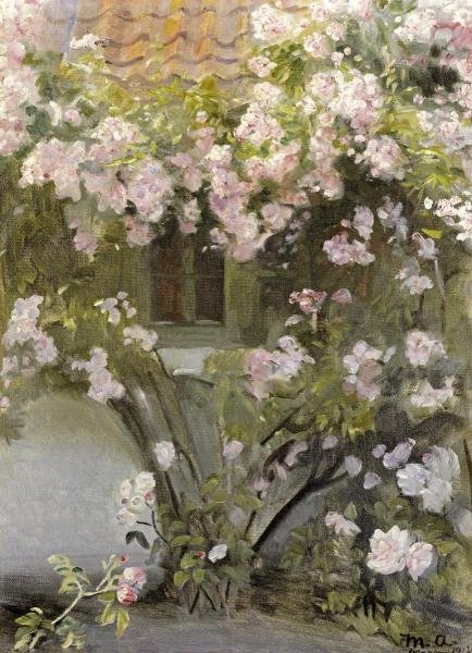 MICHAEL ANCHER - CLIMBING ROSES: Michael Ancher - Climbing Roses - 29 X 40 In. - Giclée Print - Gallery Stretched - Ready to hang.