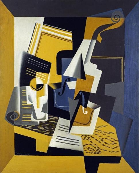 JUAN GRIS - A VIOLIN AND GLASS: Juan Gris - A Violin And Glass - 24 1/4 X 30 In. - Giclée Print - Gallery Stretched - Ready to hang.