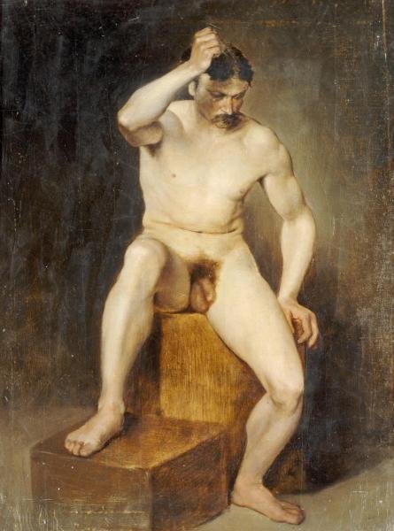 HANS VON STASCHIRIPKA CANON - A SEATED MALE NUDE: Hans Von Staschiripka Canon - A Seated Male Nude - 22 1/4 X 30 In. - Giclée Print - Gallery Stretched - Ready to hang.