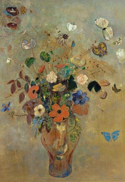 ODILON REDON - BOUQUET OF FLOWERS WITH BUTTERFLIES: Odilon Redon - Bouquet Of Flowers With Butterflies - 27 5/8 X 40 In. - Giclée On Canvas - Museum Wrapped - Large Piece Of Art - This Piece Is Ready To Hang On Your Wall