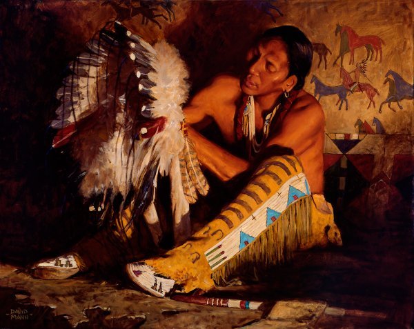 Red Feathers by David Mann: Red Feathers by David Mann - Edition Size: 15 - Giclee on Canvas - Artist Proof Dimensions: 24 x 30 Release Date: 10-2009 ……….David Mann’s life focus has been his interest in the Native Americ