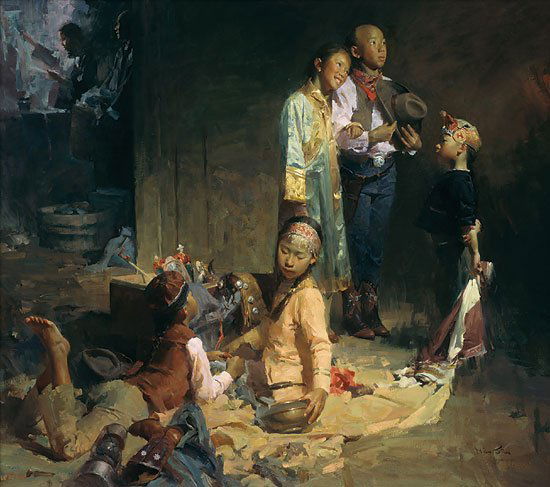 MIAN SITU - EVERYBODY LOVES A COWBOY: Mian Situ - Everybody Loves A Cowboy - Hand Signed - Limited Edition Canvas - Image Size: 32"w X 28"h. Limited Edition Of: 100 - There Is No More Unique An American Icon Than The Cowboy. What Child At