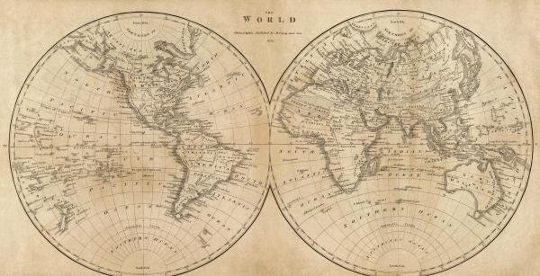 MATHEW CAREY - THE WORLD, 1825: Mathew Carey - The World, 1825 - 40 X 20 1/2 In. - Giclée On Canvas - Museum Wrapped - Large Piece Of Art - This Piece Is Ready To Hang On Your Wall