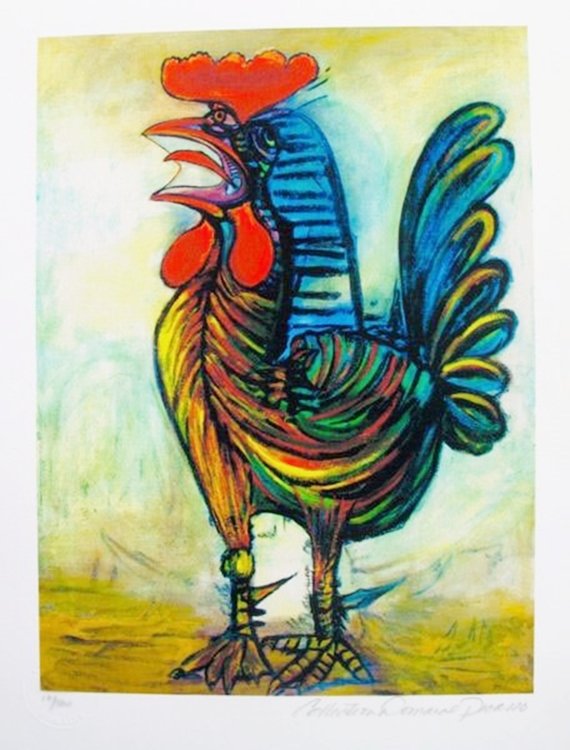 PABLO PICASSO THE ROOSTER ESTATE SIGNED LIMITED ED.: Pablo Picasso Small Giclee Titled "the Rooster". This Piece Is Pencil Signed On The Lower Right As 'collection Domaine Picasso' And Has An Embossed Seal Stamped By The Picasso Estate. Pencil Numbered 