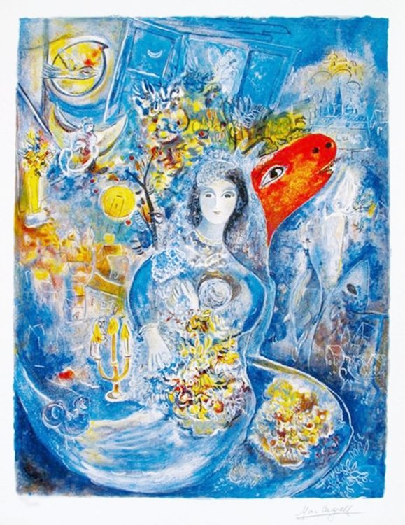 MARC CHAGALL BELLA LIMITED ED. SMALL GICLÉE: Marc Chagall Limited Edition Giclee Titled "bella". This Subject Is Facsimile Signed Which Means It Has A Copy Of Chagall's Signature. Numbered From A Limited Edition Of 375. Image Measures 13.5" X 10